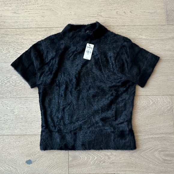 Express mock neck short sleeve fuzzy sweater - Picture 1 of 3